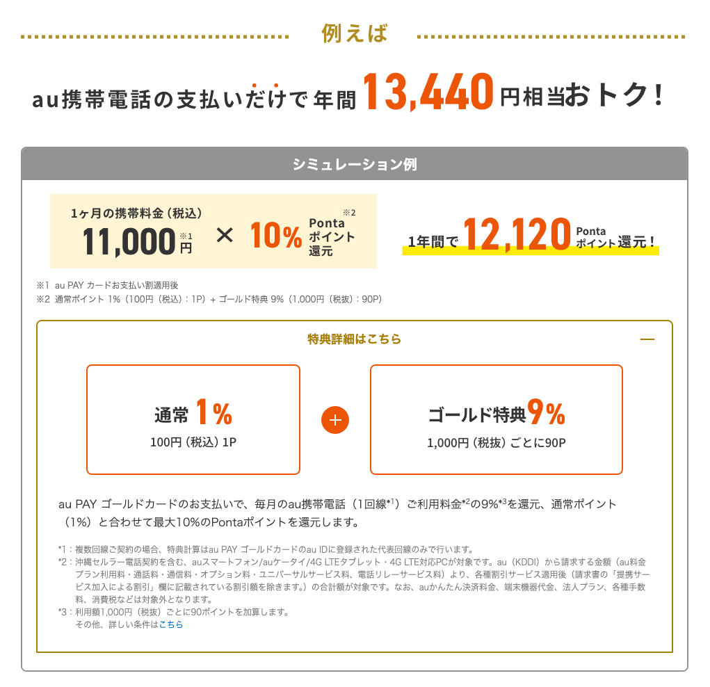 au PAY ゴールドカードならauの料金支払で10%還元